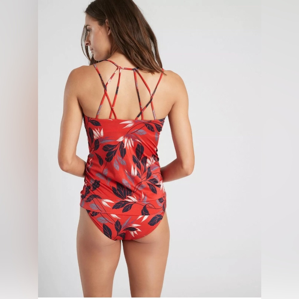 Athleta Aqualuxe Paradaiso Blousy Tankini Top Swim Red SIZE XS Lightly Padded